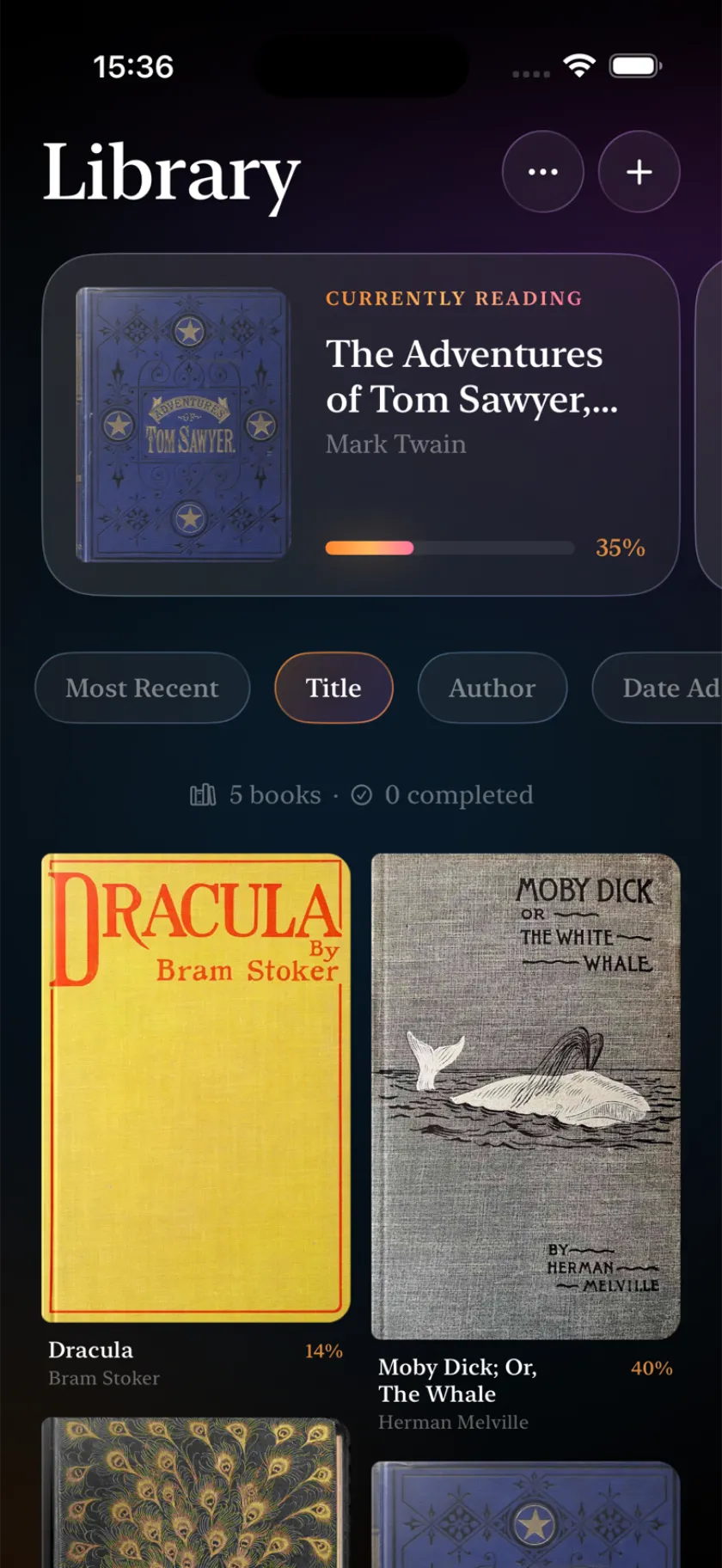 The Ayorumi Reader library on a dark amber background